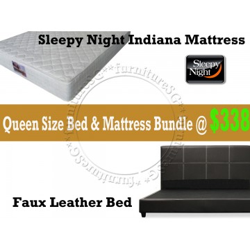 Bundle O : Sleepy Night Indiana Mattress and Faux Leather Bed